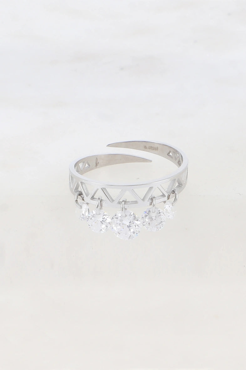 Bague en acier - 5 petits cristaux Bohm