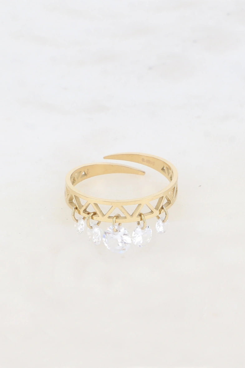 Bague en acier - 5 petits cristaux Bohm