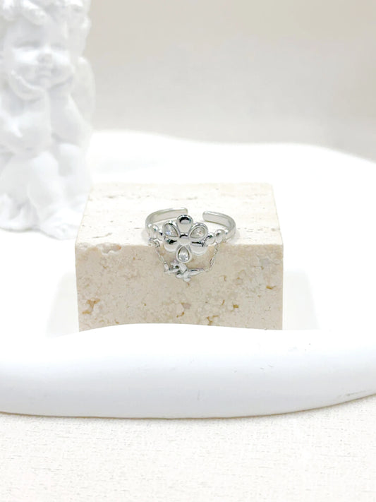 Bague FLEUR ET CHAINES élégante en acier inoxydable