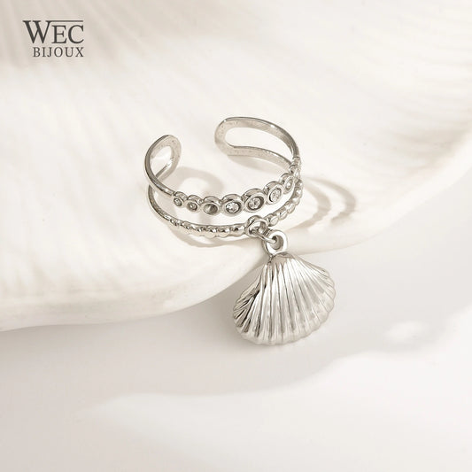 BAGUE AJUSTABLE EN ACIER INOXYDABLE,COQUILLAGE