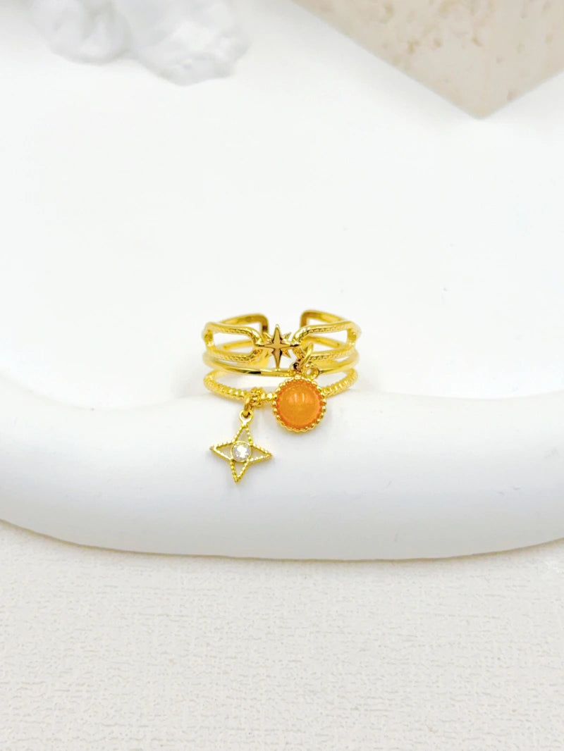 BAGUE EN ACIER INOXYDABLE PERLES ORANGE