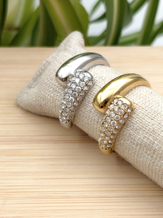 Bague réglable avec strass en acier inoxydable Glam Chic