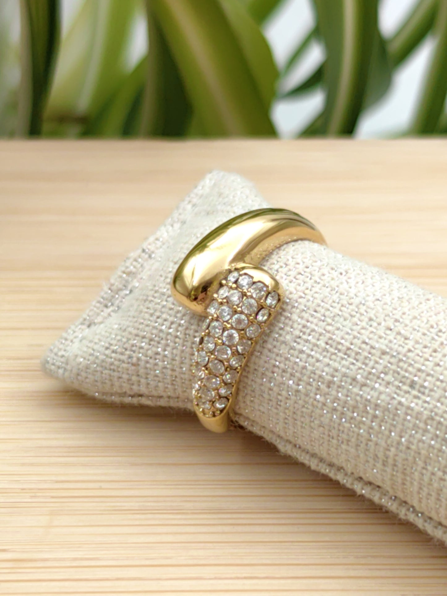 Bague réglable avec strass en acier inoxydable Glam Chic