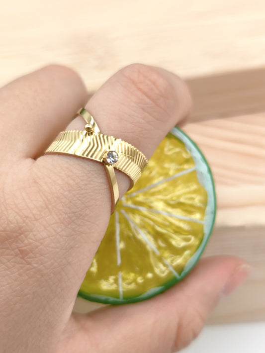 Bague croisé a strass et mini perle argenté réglable en acier inoxydable Glam Chic