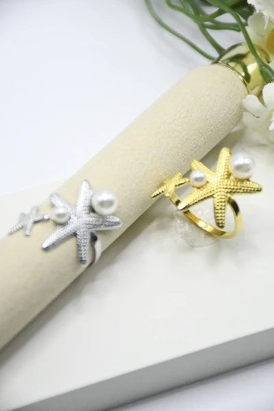 Bagues étoile de mer perlé en acier inoxydable ajustable