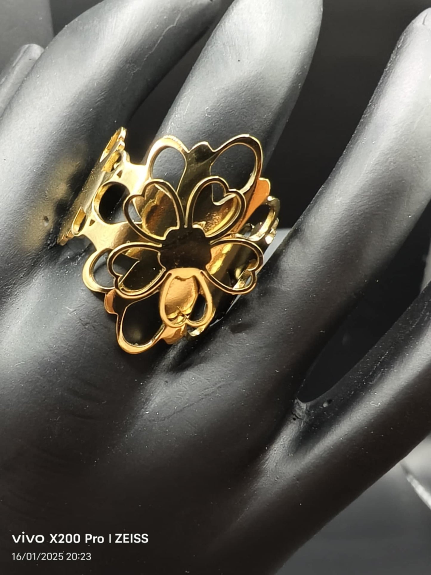 Bague Dorée ET argente Large Fleurs En Couches Ajustable Eclat Paris