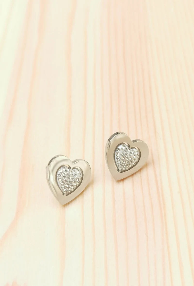 Boucle d'oreille coeur avec strass en acier inoxydable Glam Chic