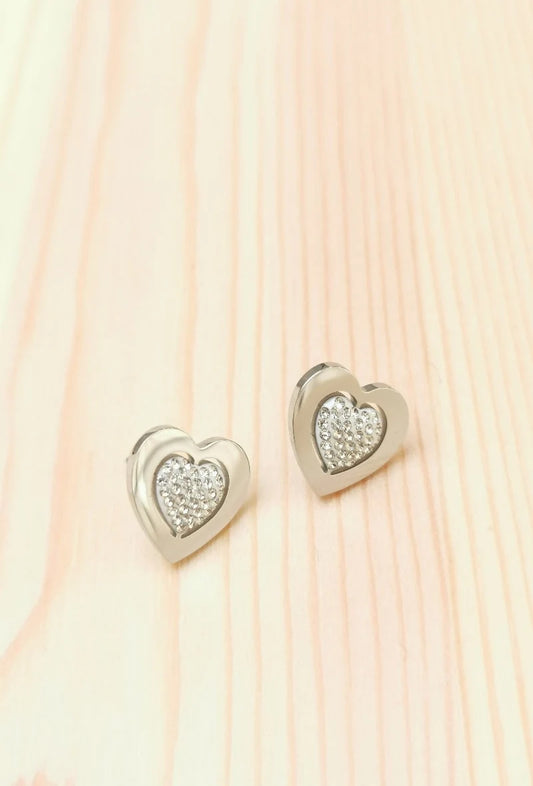 Boucle d'oreille coeur avec strass en acier inoxydable Glam Chic