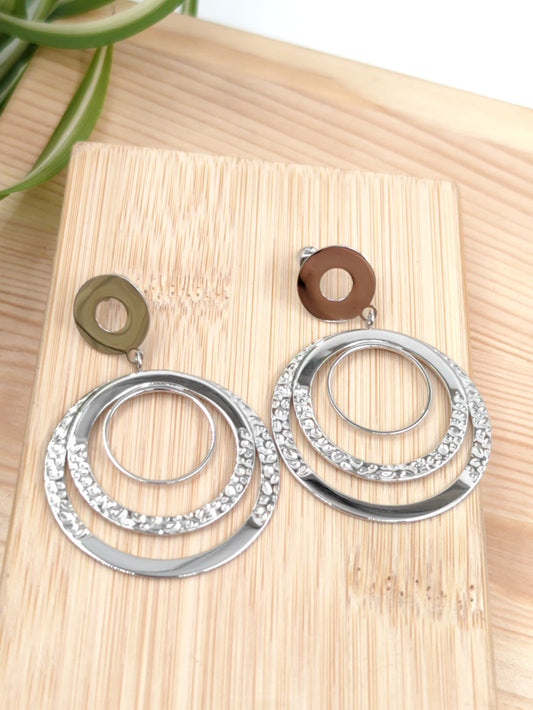 Boucle d'oreille 3 cercles en acier inoxydable Glam Chic