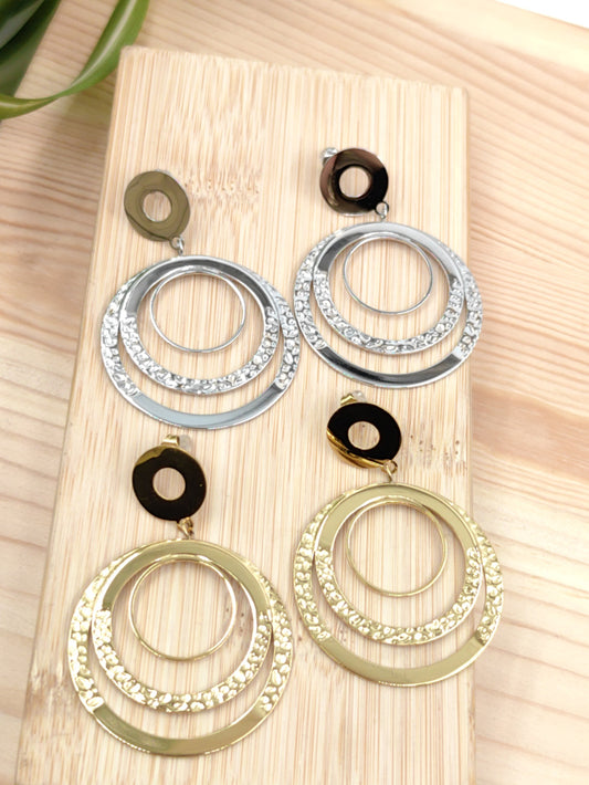 Boucle d'oreille 3 cercles en acier inoxydable Glam Chic