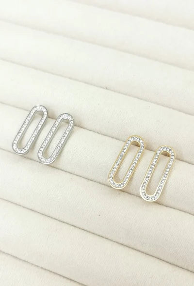 Boucle d'oreille Ovale avec strass en acier inoxydable Glam Chic
