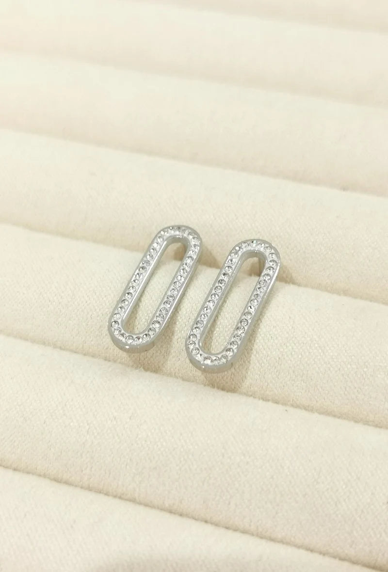Boucle d'oreille Ovale avec strass en acier inoxydable Glam Chic