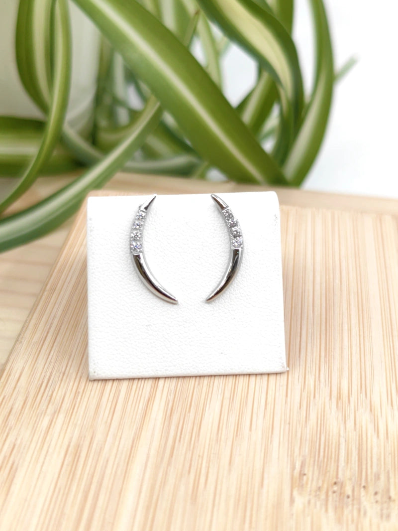 Boucle d'oreille lune mi strass sertir en acier inoxydable Glam Chic