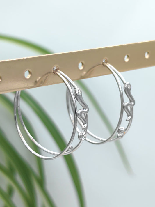 Boucles d'oreilles créoles serpents et strass en acier inoxydable Glam Chic