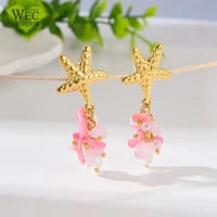 BOUCLES D'OREILLES  ETOILE ET PERLES COULEURS EN ACIER INOXYDABLE