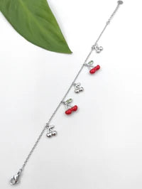 Bracelet à breloques cerises en acier inoxydable