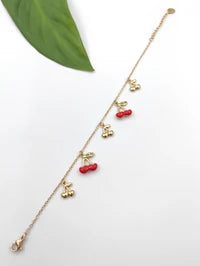 Bracelet à breloques cerises en acier inoxydable