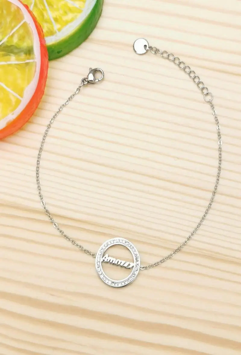Bracelet  écrit amour avec cercle en strass Glam Chic