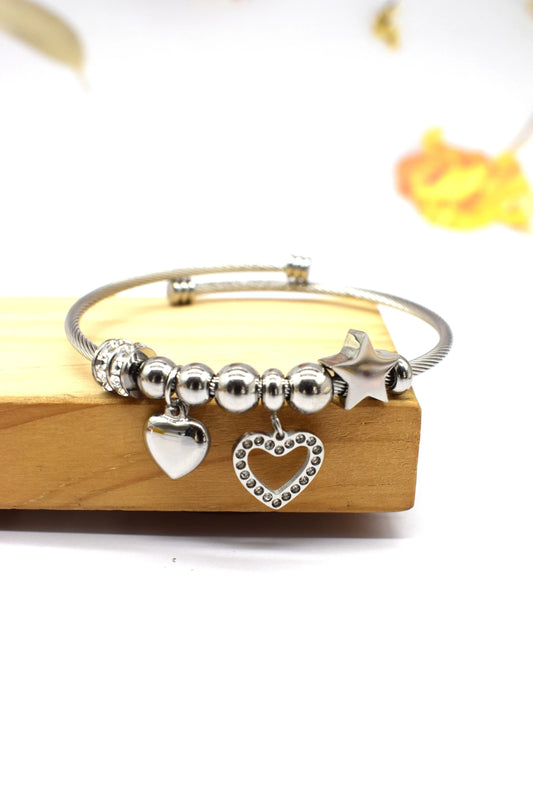 Bracelet jonc élégant, en acier inoxydable et strass