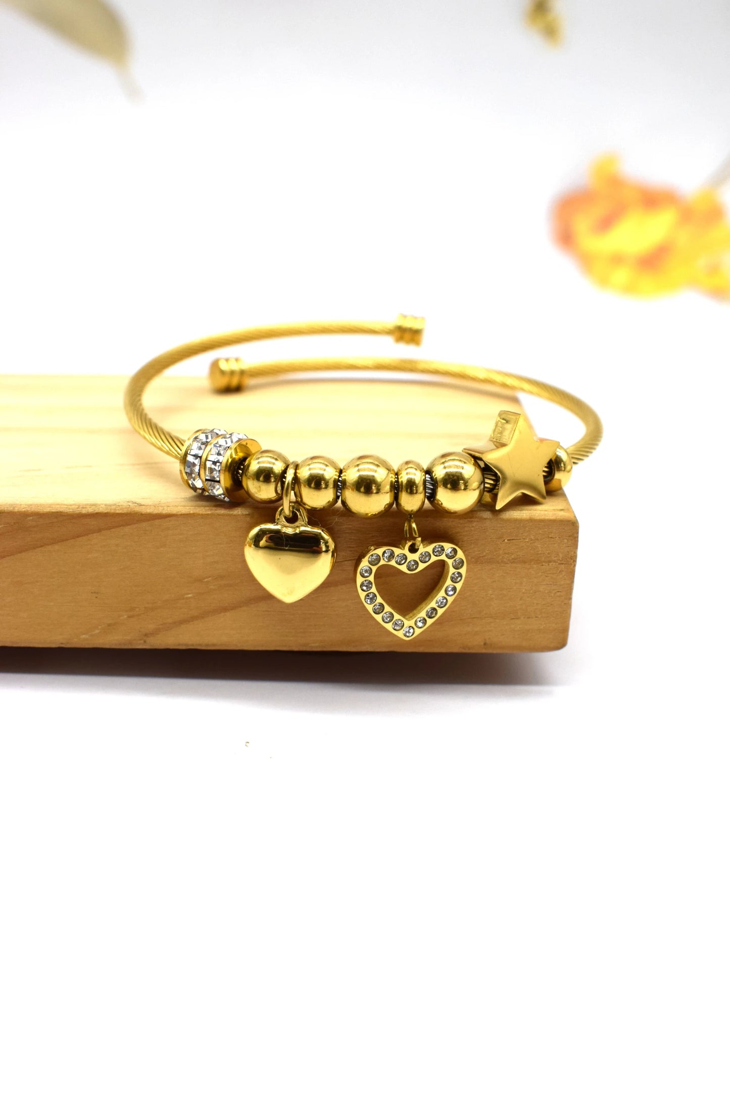 Bracelet jonc élégant, en acier inoxydable et strass