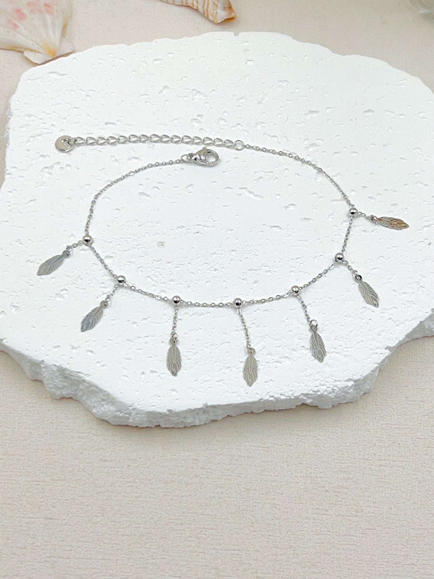 CHAINE DE CHEVILLE FEUILLES  EN ACIER INOXYDABLE