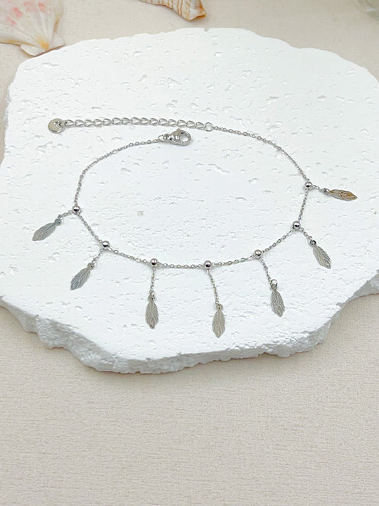 CHAINE DE CHEVILLE FEUILLES  EN ACIER INOXYDABLE