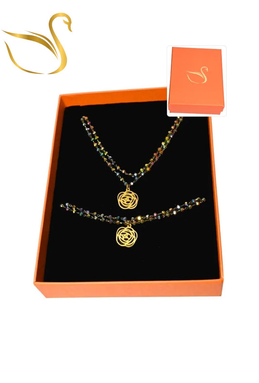 Coffret fleur parure bijoux a perles de couleurs
