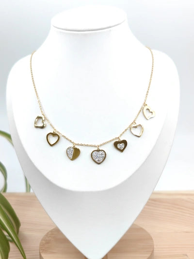 Collier pendent 7 cœurs strass et autres modèles en acier inoxydable Glam Chic
