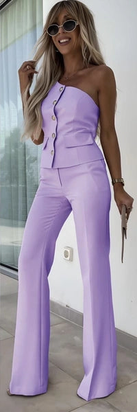 Ensemble gilet asymétrique à boutons et pantalon