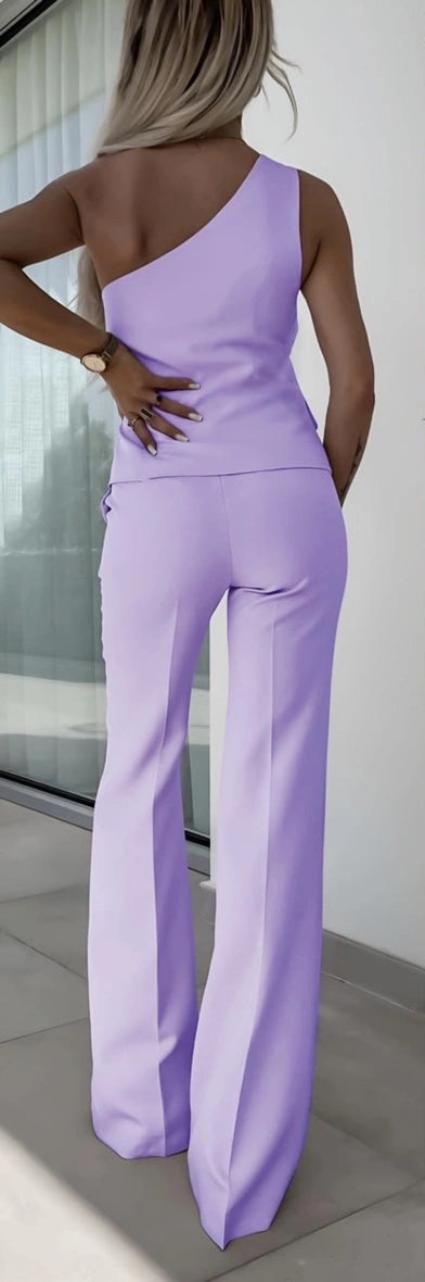 Ensemble gilet asymétrique à boutons et pantalon