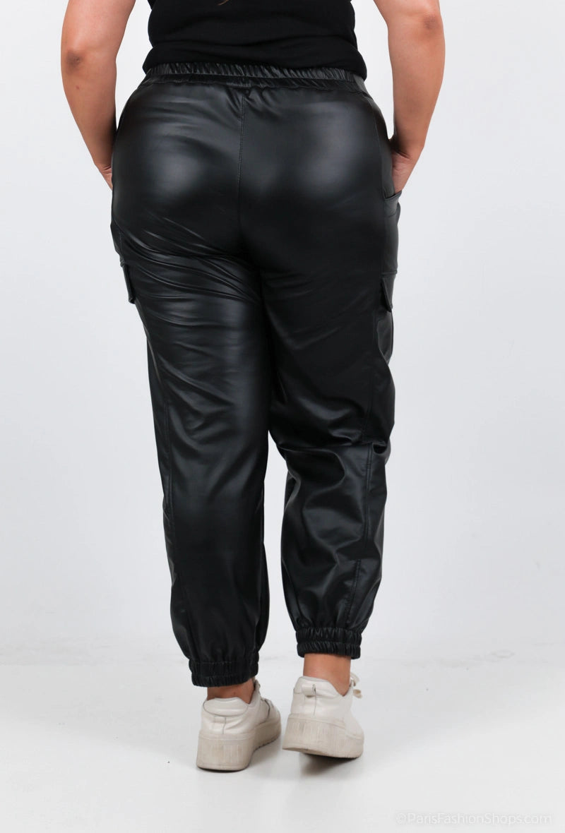 Pantalons cargo simili cuir Veti Style