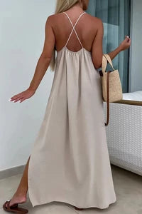 Robe Longue TAILLE UNIQUE Bretelles Croisées Au Dos Avec Fentes Rosy Days