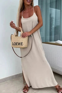 Robe Longue TAILLE UNIQUE Bretelles Croisées Au Dos Avec Fentes Rosy Days