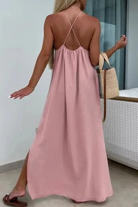 Robe Longue TAILLE UNIQUE Bretelles Croisées Au Dos Avec Fentes Rosy Days