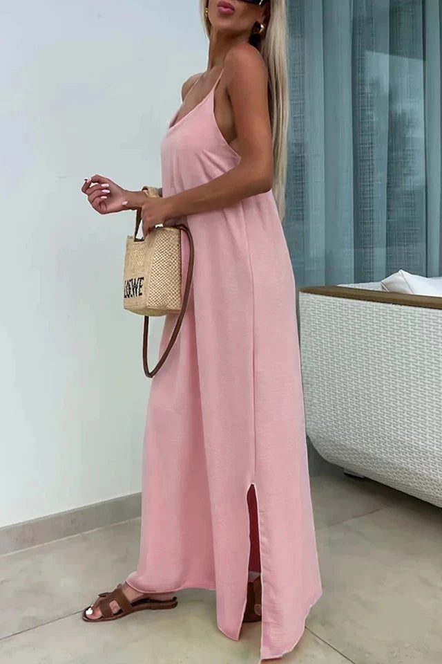 Robe Longue TAILLE UNIQUE Bretelles Croisées Au Dos Avec Fentes Rosy Days