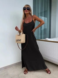 Robe Longue TAILLE UNIQUE Bretelles Croisées Au Dos Avec Fentes Rosy Days