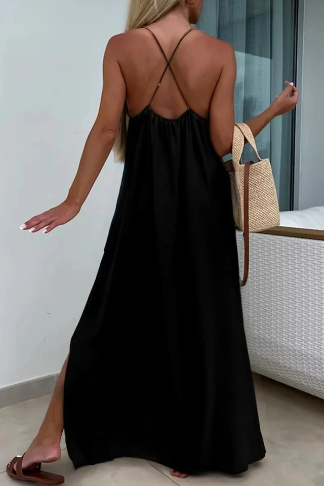 Robe Longue TAILLE UNIQUE Bretelles Croisées Au Dos Avec Fentes Rosy Days