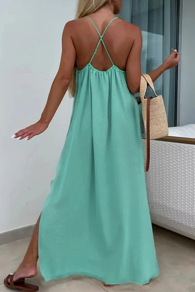 Robe Longue TAILLE UNIQUE Bretelles Croisées Au Dos Avec Fentes Rosy Days