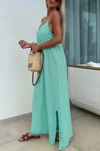 Robe Longue TAILLE UNIQUE Bretelles Croisées Au Dos Avec Fentes Rosy Days