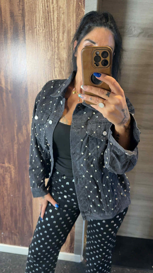Veste en denim fantaisie strass