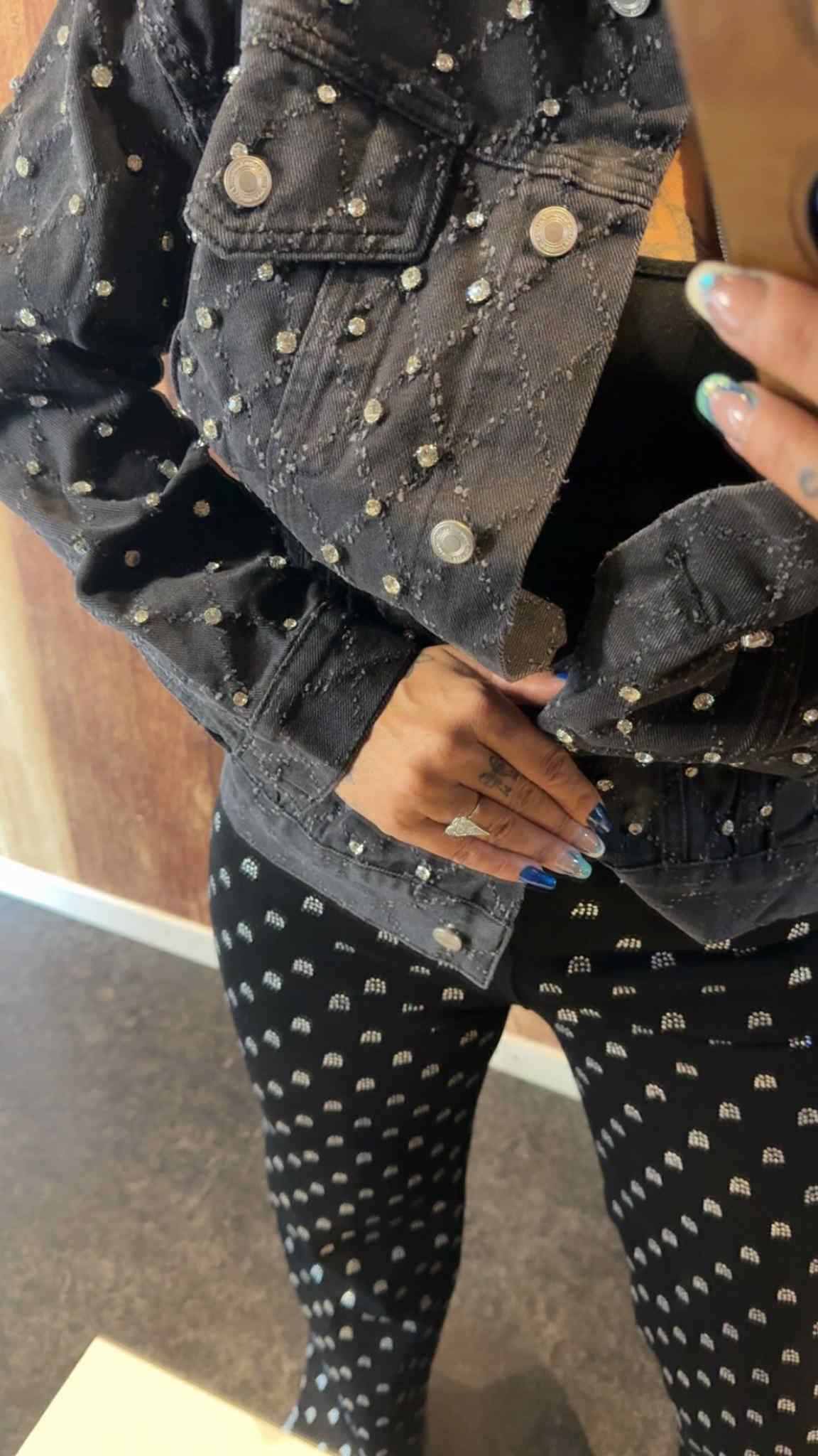 Veste en denim fantaisie strass